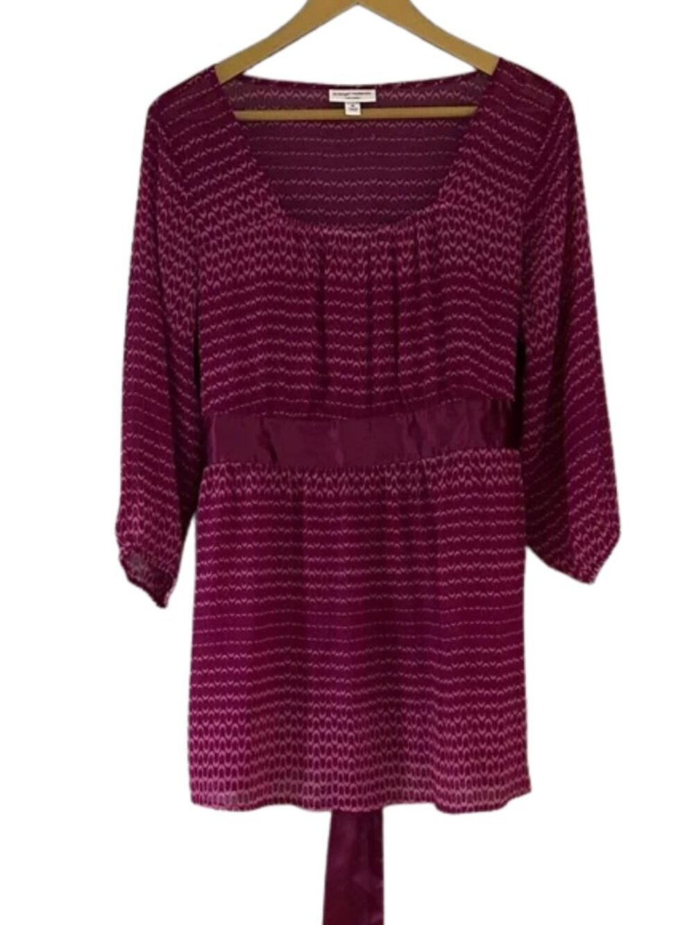 Liz Lange Maternity Pink Tunic Scoop Neck 3/4 Sleeve Waist Tie Patterned Top